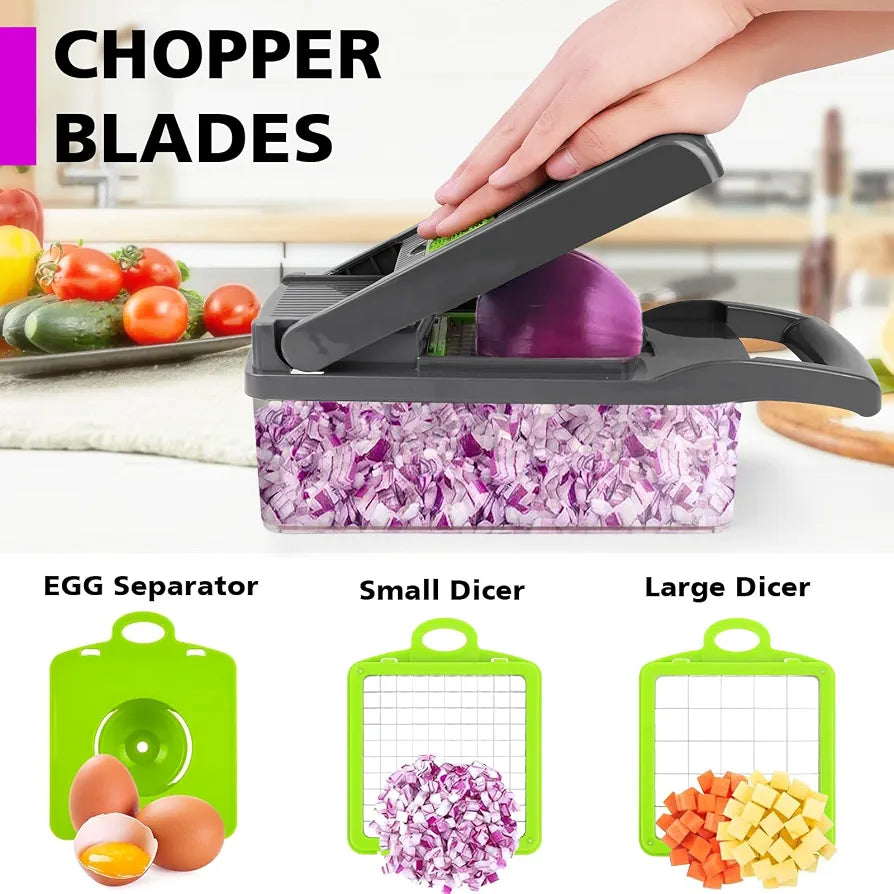 17-Pcs Multi-Function Vegetable Chopper โ Slicer, Dicer & Grater