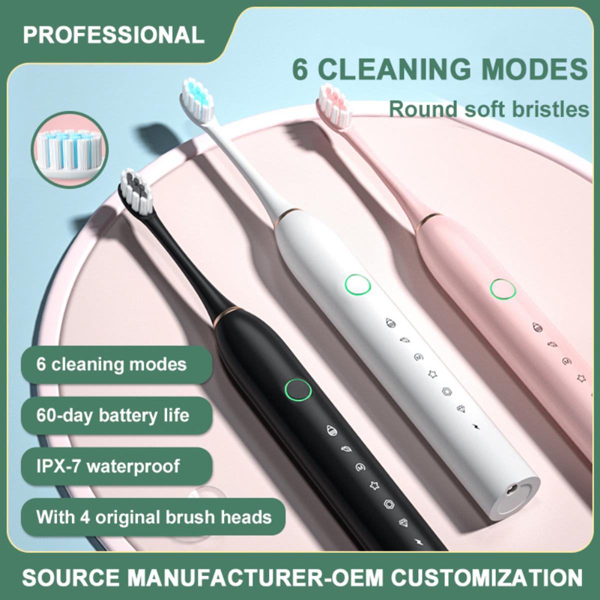 X-3 Sonic Electric Toothbrush – USB Rechargeable with 2 Extra Brush Heads