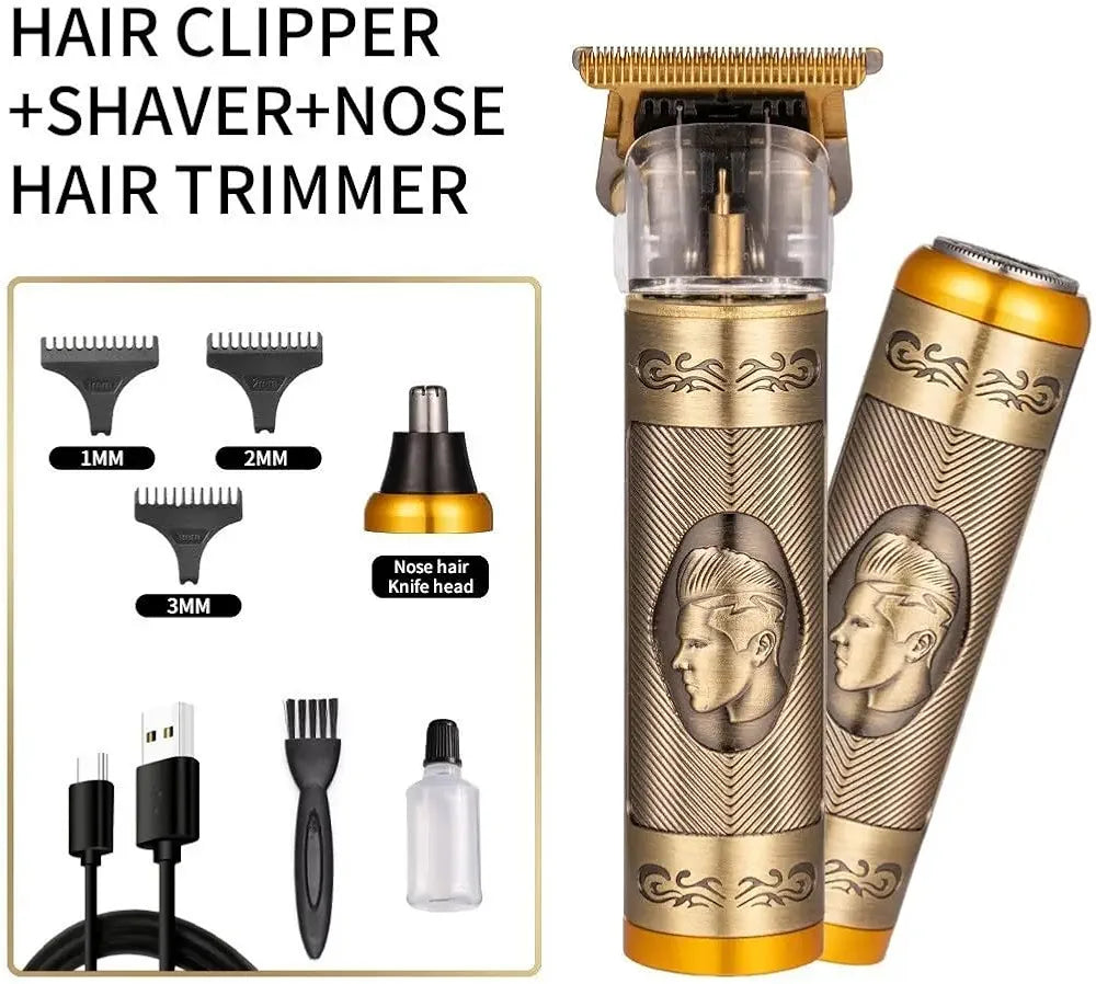 Professional 3-in-1 Men's Grooming Kit – Gold Metal Body Trimmer