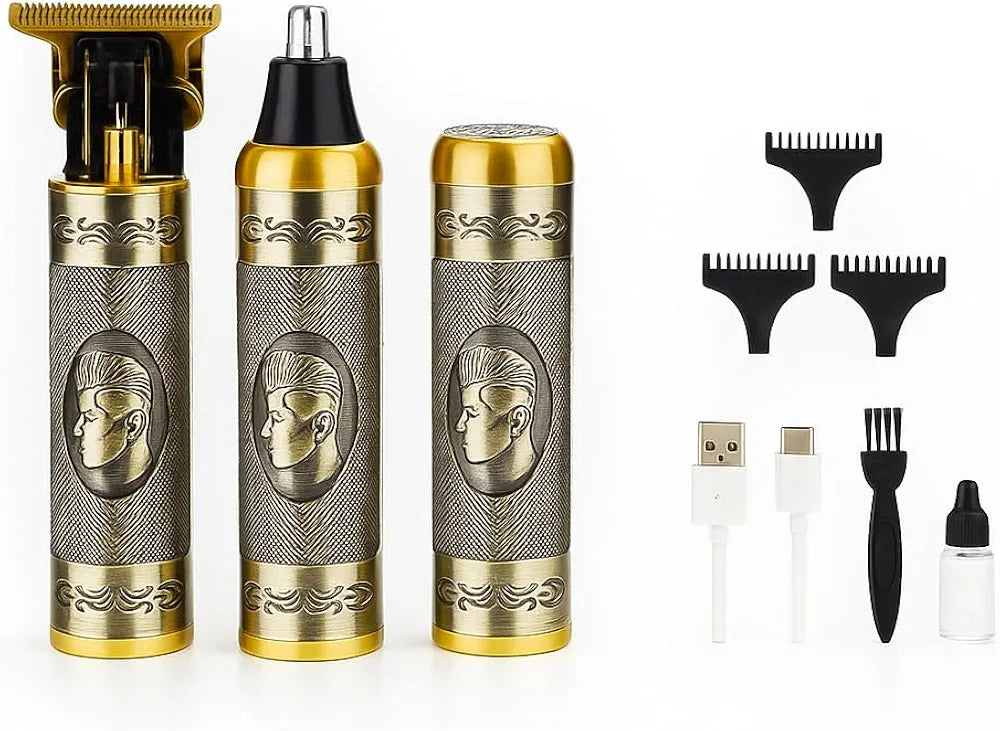 Professional 3-in-1 Men's Grooming Kit – Gold Metal Body Trimmer