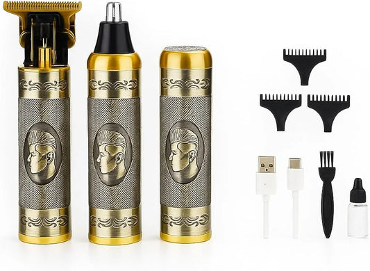 Professional 3-in-1 Men's Grooming Kit – Gold Metal Body Trimmer
