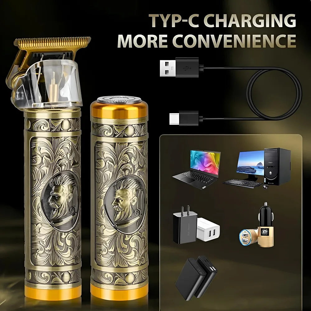 Professional 3-in-1 Men's Grooming Kit – Gold Metal Body Trimmer