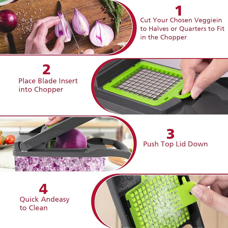 17-Pcs Multi-Function Vegetable Chopper – Slicer, Dicer & Grater