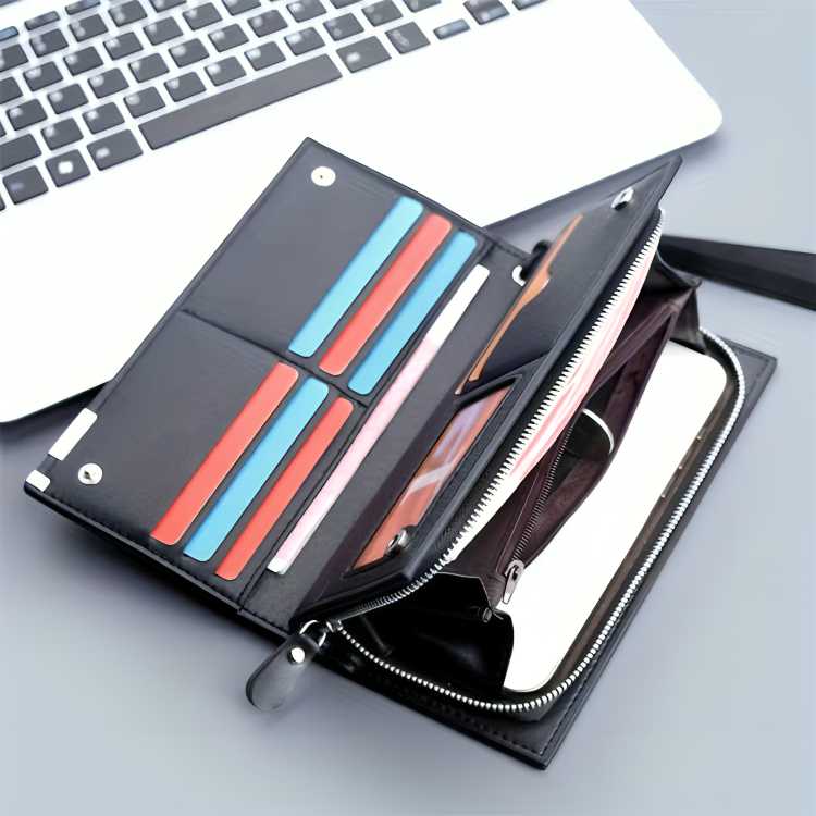 Long Men's Wallet – Multiple Card Slots & Cash Storage | Black
